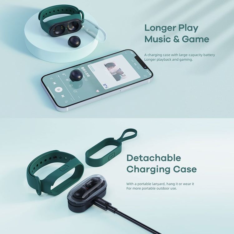 Remax TWS-15 Bluetooth 5.0 Portable Wristband Style True Wireless Stereo Earphone(Green) - TWS Earphone by REMAX | Online Shopping South Africa | PMC Jewellery | Buy Now Pay Later Mobicred