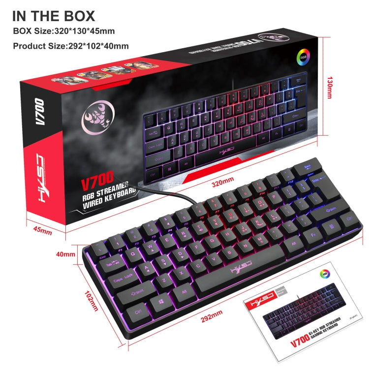 HXSJ V700 61 Keys RGB Lighting Gaming Wired Keyboard (Black) - Wired Keyboard by HXSJ | Online Shopping South Africa | PMC Jewellery | Buy Now Pay Later Mobicred