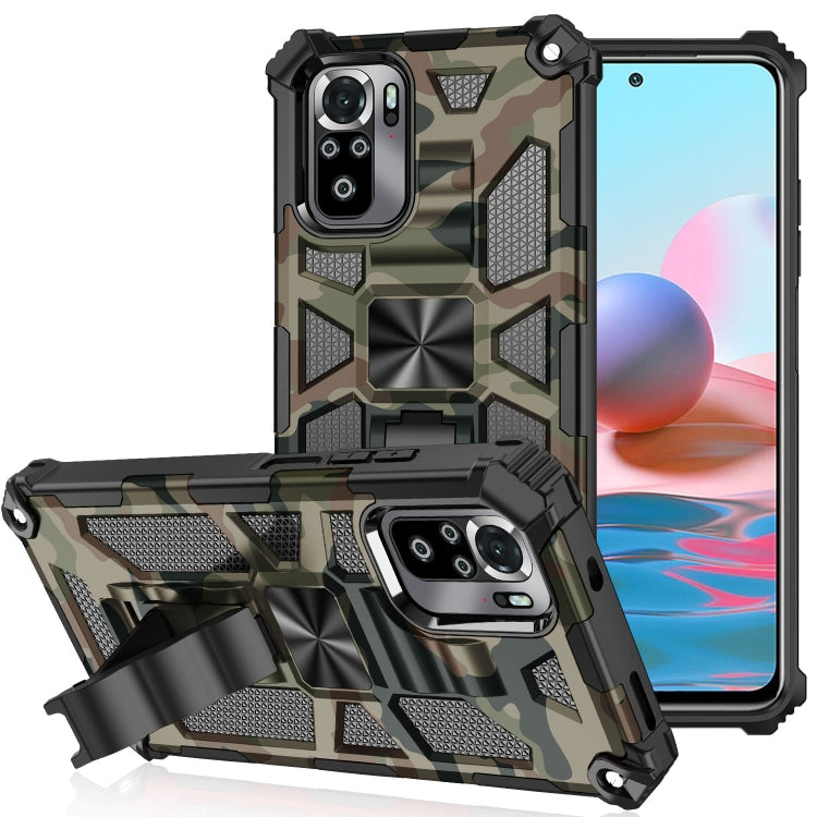 For Xiaomi Redmi Note 10 Pro Camouflage Armor Shockproof TPU + PC Magnetic Protective Case with Holder(Army Green) - Xiaomi Cases by PMC Jewellery | Online Shopping South Africa | PMC Jewellery