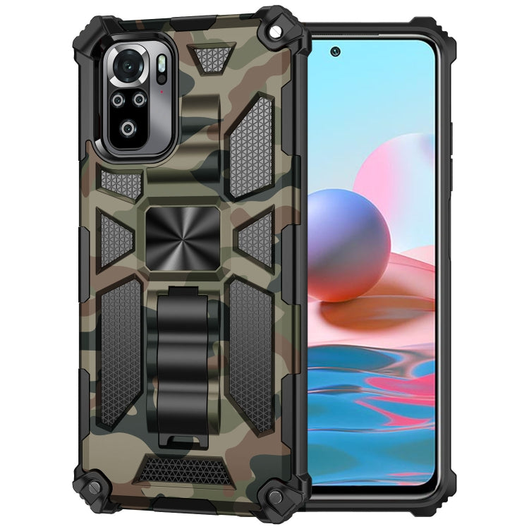 For Xiaomi Redmi Note 10 Pro Camouflage Armor Shockproof TPU + PC Magnetic Protective Case with Holder(Army Green) - Xiaomi Cases by PMC Jewellery | Online Shopping South Africa | PMC Jewellery