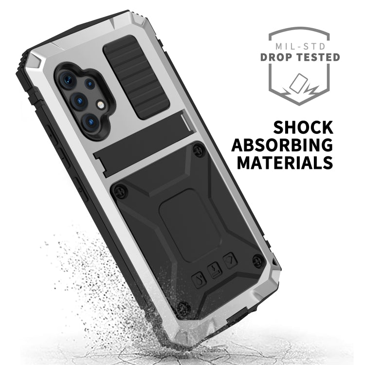 For Samsung Galaxy A32 4G R-JUST Waterproof Shockproof Dustproof Metal + Silicone Protective Case with Holder(Silver) - Galaxy Phone Cases by R-JUST | Online Shopping South Africa | PMC Jewellery | Buy Now Pay Later Mobicred