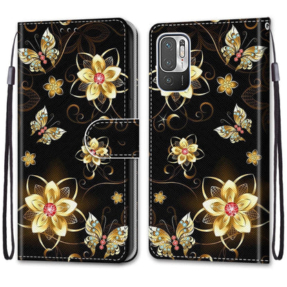 For Xiaomi Redmi Note 10 5G Coloured Drawing Cross Texture Horizontal Flip PU Leather Case with Holder & Card Slots & Wallet & Lanyard(Gold Diamond Butterfly) - Xiaomi Cases by PMC Jewellery | Online Shopping South Africa | PMC Jewellery