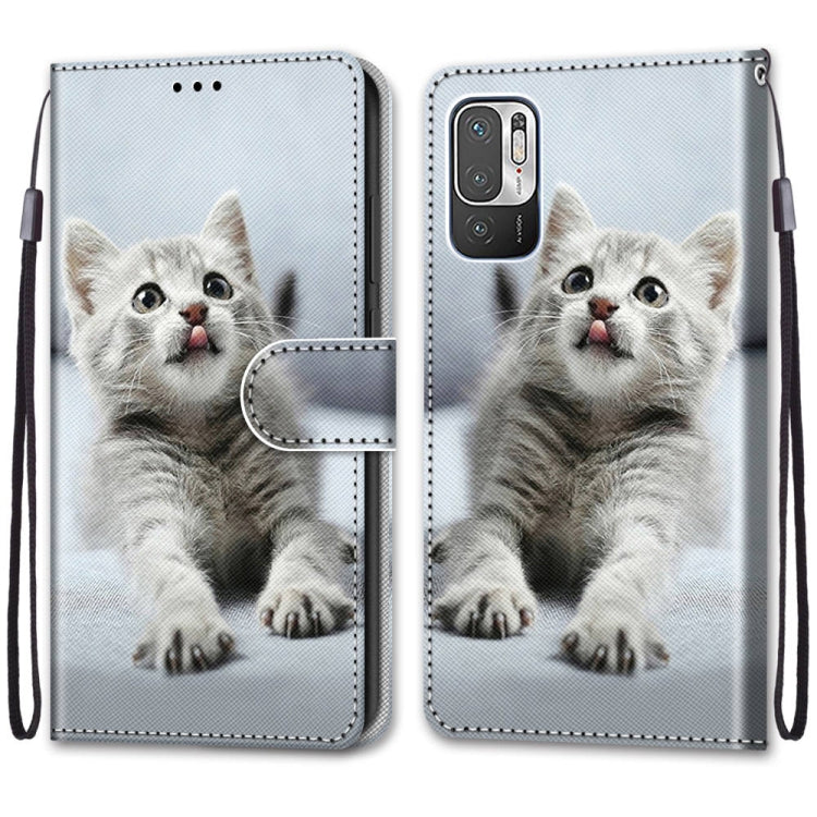 For Xiaomi Redmi Note 10 5G Coloured Drawing Cross Texture Horizontal Flip PU Leather Case with Holder & Card Slots & Wallet & Lanyard(Small Gray Cat) - Xiaomi Cases by PMC Jewellery | Online Shopping South Africa | PMC Jewellery