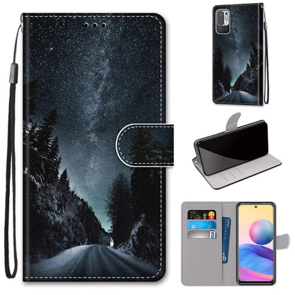 For Xiaomi Redmi Note 10 5G Coloured Drawing Cross Texture Horizontal Flip PU Leather Case with Holder & Card Slots & Wallet & Lanyard(Mountain Road Starry Sky) - Xiaomi Cases by PMC Jewellery | Online Shopping South Africa | PMC Jewellery