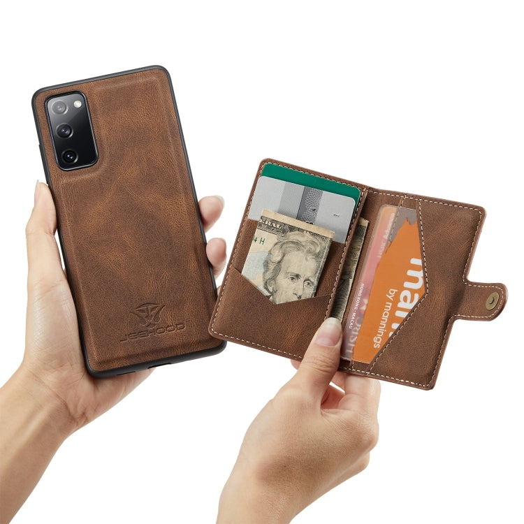 For Samsung Galaxy S20 FE JEEHOOD Retro Magnetic Detachable Protective Case with Wallet & Card Slot & Holder(Brown) - Galaxy S20 FE Cases by JEEHOOD | Online Shopping South Africa | PMC Jewellery | Buy Now Pay Later Mobicred