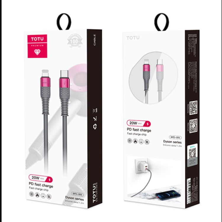 TOTUDESIGN BPD-005 Dyson Series USB-C / Type-C to 8 Pin PD Fast Silicone Data Cable for iPhone, iPad, Length: 1.2m(Gray) - Normal Style Cable by TOTUDESIGN | Online Shopping South Africa | PMC Jewellery