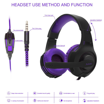 Anivia AH68 3.5mm Wired Gaming Headset with Microphone(Black Purple) - Multimedia Headset by SADES | Online Shopping South Africa | PMC Jewellery