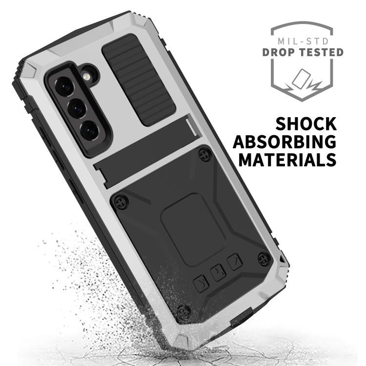 For Samsung Galaxy S21 FE R-JUST Shockproof Waterproof Dust-proof Metal + Silicone Protective Case with Holder(Silver) - Galaxy Phone Cases by R-JUST | Online Shopping South Africa | PMC Jewellery | Buy Now Pay Later Mobicred