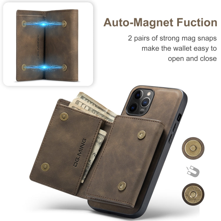 For iPhone 12 Pro Max DG.MING M1 Series 3-Fold Multi Card Wallet + Magnetic Back Cover Shockproof Case with Holder Function(Coffee) - iPhone 12 Pro Max Cases by DG.MING | Online Shopping South Africa | PMC TechLife | Buy Now Pay Later Mobicred