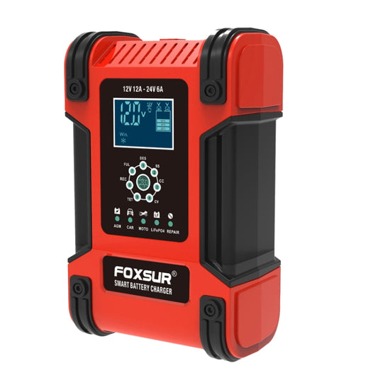 FOXSUR 12A / 12V / 24V Car / Motorcycle 7-stage Lead-acid Battery AGM Charger, Plug Type:EU Plug(Red) - Battery Charger by FOXSUR | Online Shopping South Africa | PMC Jewellery | Buy Now Pay Later Mobicred