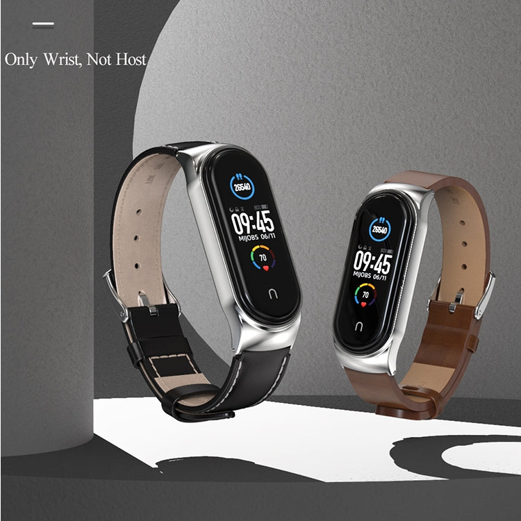 For Xiaomi Mi Band 6 / 5 / 4 / 3 Mijobs CS Microfiber Leather Watch Band(Brown + Silver) - Watch Bands by MIJOBS | Online Shopping South Africa | PMC Jewellery | Buy Now Pay Later Mobicred