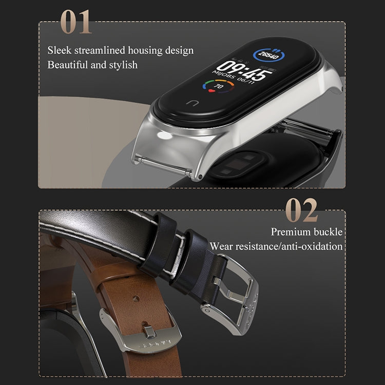 For Xiaomi Mi Band 6 / 5 / 4 / 3 Mijobs CS Microfiber Leather Watch Band(Brown + Silver) - free shipping - PMC TechLife - Order now!