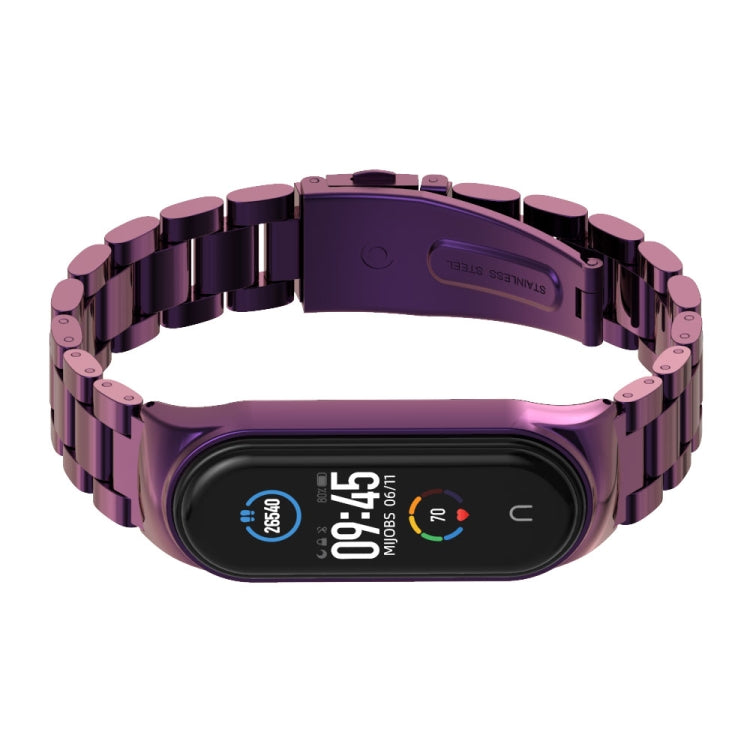 For Xiaomi Mi Band 6 / 5 / 4 / 3 Mijobs CS Metal Three Bead Stainless Steel Watch Band(Purple) - Watch Bands by MIJOBS | Online Shopping South Africa | PMC Jewellery | Buy Now Pay Later Mobicred