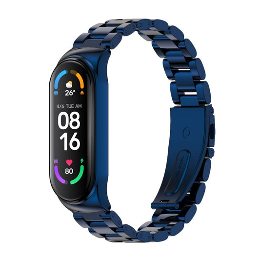 For Xiaomi Mi Band 6 / 5 / 4 / 3 Mijobs CS Metal Three Bead Stainless Steel Watch Band(Blue) - Watch Bands by MIJOBS | Online Shopping South Africa | PMC Jewellery | Buy Now Pay Later Mobicred