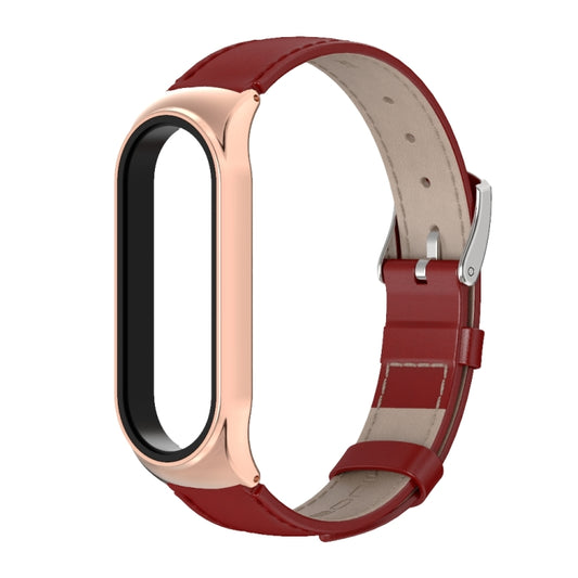 For Xiaomi Mi Band 6 / 5 / 4 / 3 Mijobs CS First Layer Cowhide Watch Band(Red + Rose Gold) - Watch Bands by MIJOBS | Online Shopping South Africa | PMC Jewellery | Buy Now Pay Later Mobicred