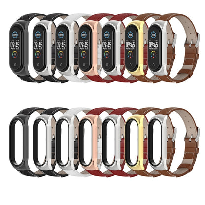 For Xiaomi Mi Band 6 / 5 / 4 / 3 Mijobs CS First Layer Cowhide Watch Band(Brown + Silver) - Watch Bands by MIJOBS | Online Shopping South Africa | PMC Jewellery | Buy Now Pay Later Mobicred