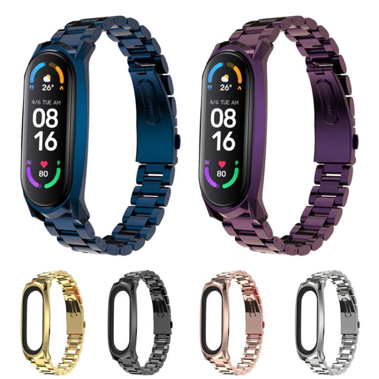 For Xiaomi Mi Band 6 / 5 / 4 / 3 Mijobs Three Beads Metal GT Stainless Steel Watch Band(Rose Gold) - Watch Bands by MIJOBS | Online Shopping South Africa | PMC Jewellery | Buy Now Pay Later Mobicred