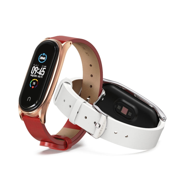 For Xiaomi Mi Band 6 / 5 / 4 / 3 Mijobs Metal Case Crazy Horse Texture PU Microfiber Plus Watch Band(Brown Gold) - Watch Bands by MIJOBS | Online Shopping South Africa | PMC Jewellery | Buy Now Pay Later Mobicred