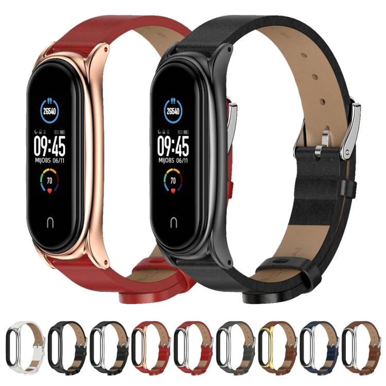 For Xiaomi Mi Band 6 / 5 / 4 / 3 Mijobs Metal Case Crazy Horse Texture PU Microfiber Plus Watch Band(Brown Gold) - Watch Bands by MIJOBS | Online Shopping South Africa | PMC Jewellery | Buy Now Pay Later Mobicred