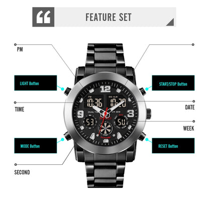 SKMEI 1642 Three-time Display Luminous Electronic Watch, Support Alarm Clock(Black) - Metal Strap Watches by SKMEI | Online Shopping South Africa | PMC Jewellery | Buy Now Pay Later Mobicred