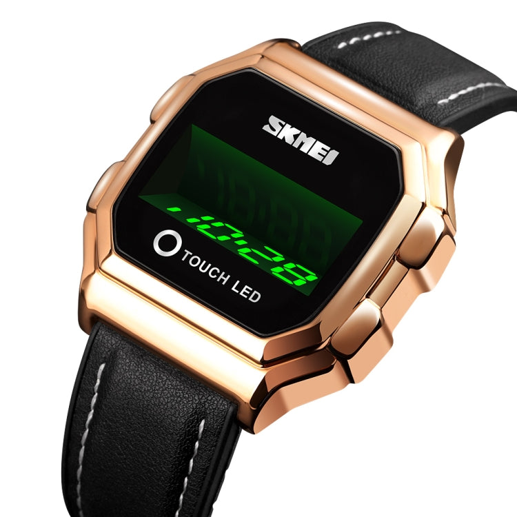 SKMEI 1650 Leather Strap Version LED Digital Display Electronic Watch with Touch Luminous Button(Rose Gold) - LED Digital Watches by SKMEI | Online Shopping South Africa | PMC Jewellery | Buy Now Pay Later Mobicred