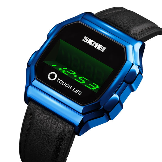 SKMEI 1650 Leather Strap Version LED Digital Display Electronic Watch with Touch Luminous Button(Blue) - LED Digital Watches by SKMEI | Online Shopping South Africa | PMC Jewellery | Buy Now Pay Later Mobicred