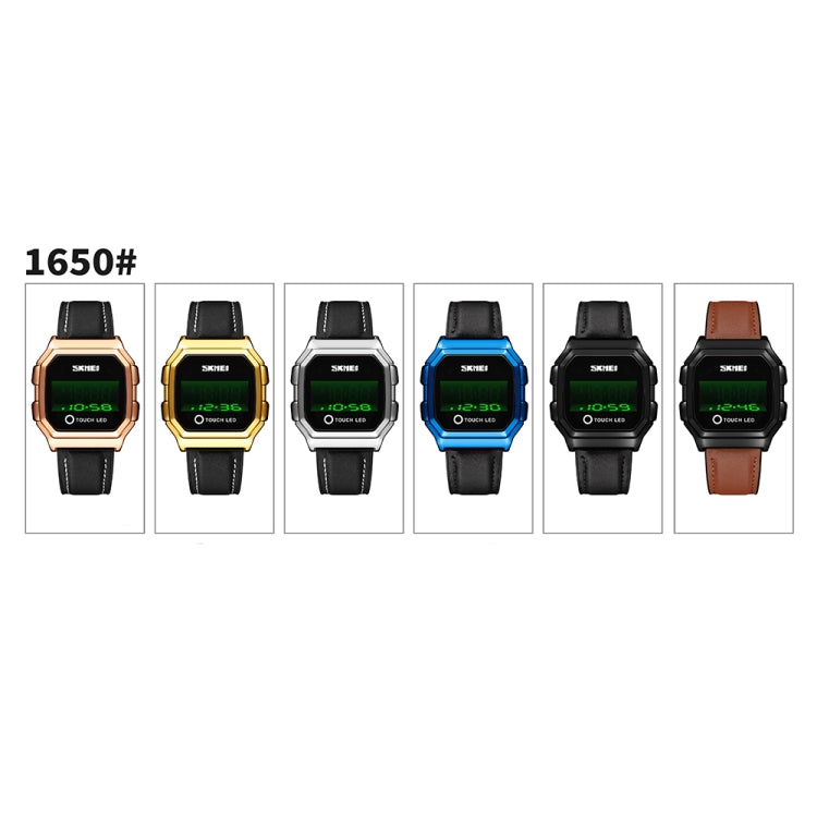 SKMEI 1650 Leather Strap Version LED Digital Display Electronic Watch with Touch Luminous Button(Gold) - LED Digital Watches by SKMEI | Online Shopping South Africa | PMC Jewellery | Buy Now Pay Later Mobicred