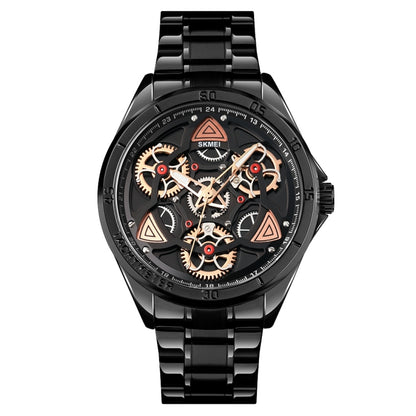 SKMEI 1678 Men Waterproof Quartz Watch with Rotatable Gear Dial(Black Shell Black Surface) - Metal Strap Watches by SKMEI | Online Shopping South Africa | PMC Jewellery | Buy Now Pay Later Mobicred