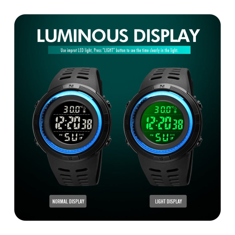 SKMEI 1681 Multifunctional LED Digital Display Luminous Electronic Watch, Support Body / Ambient Temperature Measurement(Blue White) - LED Digital Watches by SKMEI | Online Shopping South Africa | PMC Jewellery | Buy Now Pay Later Mobicred