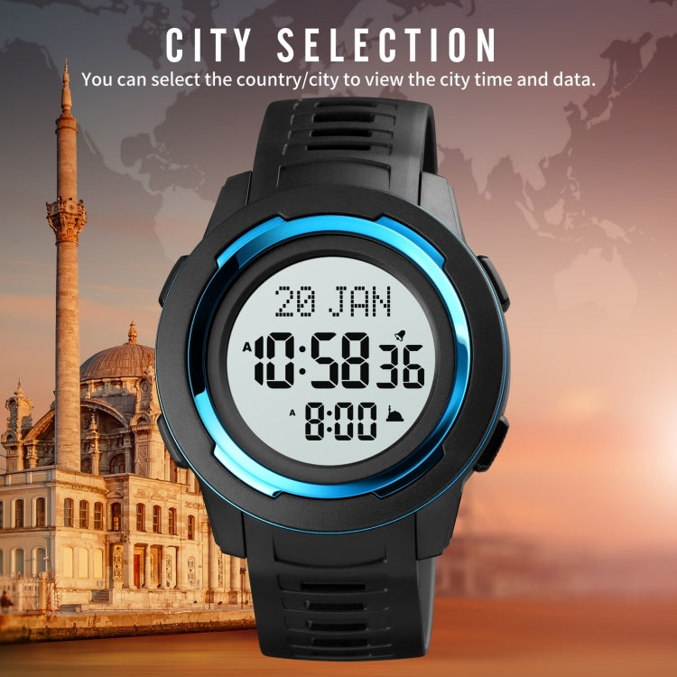 SKMEI 1729 Qibla Calendar Timing Multifunctional LED Digital Display Luminous Electronic Watch(Gold and Black) - LED Digital Watches by SKMEI | Online Shopping South Africa | PMC Jewellery | Buy Now Pay Later Mobicred