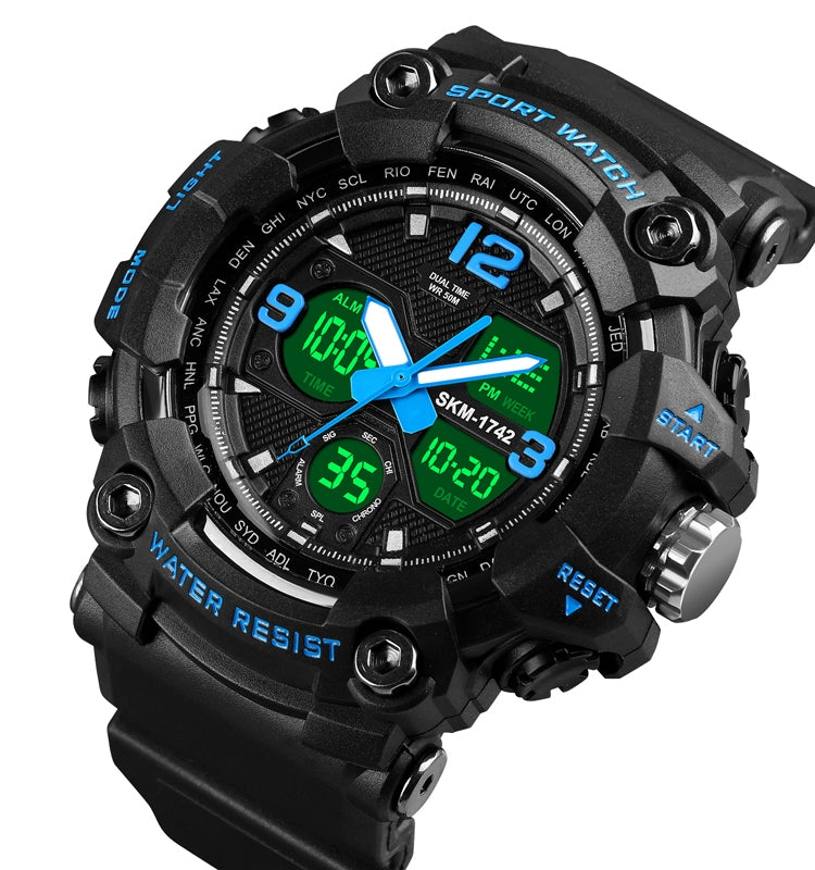 SKMEI 1742 Four-screen LED Digital Display Luminous Sports Shockproof Electronic Watch for Men(Blue) - Leather Strap Watches by SKMEI | Online Shopping South Africa | PMC Jewellery | Buy Now Pay Later Mobicred