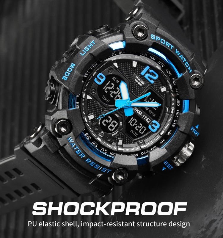 SKMEI 1742 Four-screen LED Digital Display Luminous Sports Shockproof Electronic Watch for Men(Blue) - Leather Strap Watches by SKMEI | Online Shopping South Africa | PMC Jewellery | Buy Now Pay Later Mobicred