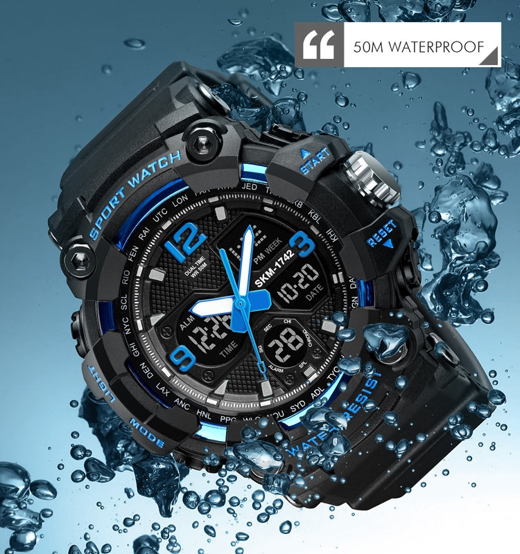 SKMEI 1742 Four-screen LED Digital Display Luminous Sports Shockproof Electronic Watch for Men(Blue) - Leather Strap Watches by SKMEI | Online Shopping South Africa | PMC Jewellery | Buy Now Pay Later Mobicred