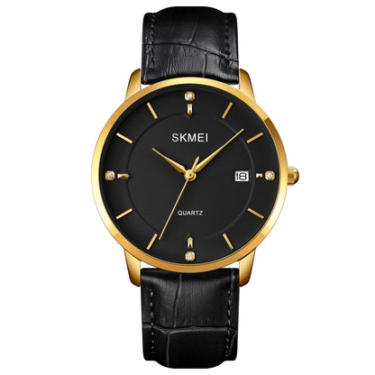 SKMEI 1801 Men Casual Calendar Quartz Watch(Gold and Black) - Leather Strap Watches by SKMEI | Online Shopping South Africa | PMC Jewellery | Buy Now Pay Later Mobicred