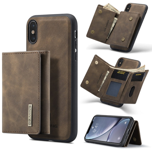 DG.MING M1 Series 3-Fold Multi Card Wallet  Back Cover Shockproof Case with Holder Function For iPhone X(Coffee) -  by DG.MING | Online Shopping South Africa | PMC Jewellery | Buy Now Pay Later Mobicred