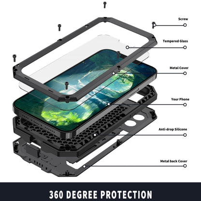 For iPhone 13 R-JUST Sliding Camera Shockproof Life Waterproof Dust-proof Metal + Silicone Protective Case with Holder(Black) - iPhone 13 Cases by R-JUST | Online Shopping South Africa | PMC Jewellery | Buy Now Pay Later Mobicred