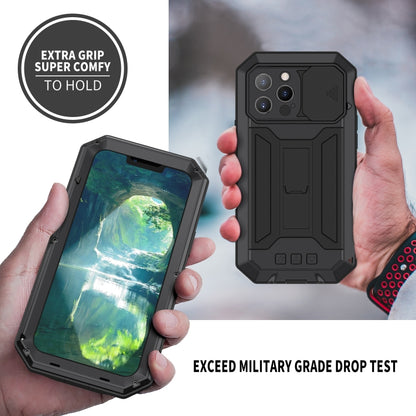 For iPhone 13 Pro R-JUST Sliding Camera Shockproof Life Waterproof Dust-proof Metal + Silicone Protective Case with Holder (Black) - iPhone 13 Pro Cases by R-JUST | Online Shopping South Africa | PMC Jewellery | Buy Now Pay Later Mobicred