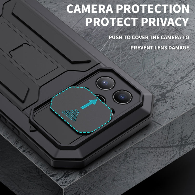 For iPhone 13 Pro R-JUST Sliding Camera Shockproof Life Waterproof Dust-proof Metal + Silicone Protective Case with Holder (Black) - iPhone 13 Pro Cases by R-JUST | Online Shopping South Africa | PMC Jewellery | Buy Now Pay Later Mobicred