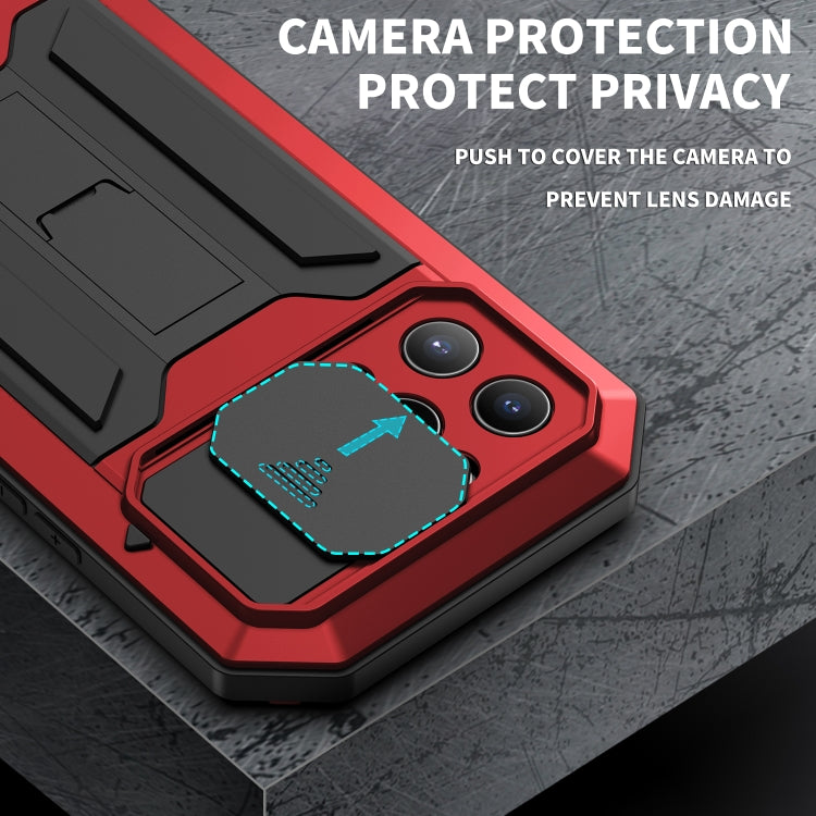 For iPhone 13 Pro Max R-JUST Sliding Camera Shockproof Life Waterproof Dust-proof Metal + Silicone Protective Case with Holder (Red) - iPhone 13 Pro Max Cases by R-JUST | Online Shopping South Africa | PMC Jewellery | Buy Now Pay Later Mobicred