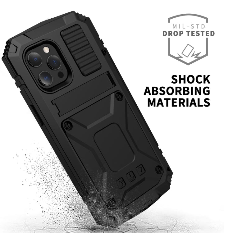 For iPhone 13 R-JUST Shockproof Waterproof Dust-proof Metal + Silicone Protective Case with Holder(Black) - iPhone 13 Cases by R-JUST | Online Shopping South Africa | PMC TechLife | Buy Now Pay Later Mobicred