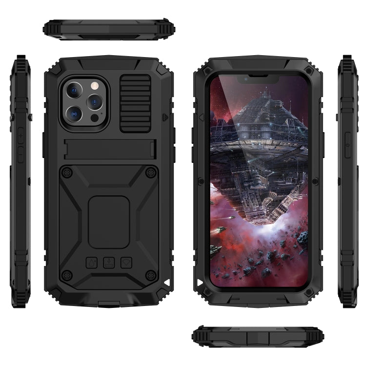 For iPhone 13 Pro Max R-JUST Shockproof Waterproof Dust-proof Metal + Silicone Protective Case with Holder (Black) - free shipping - PMC TechLife - Order now!