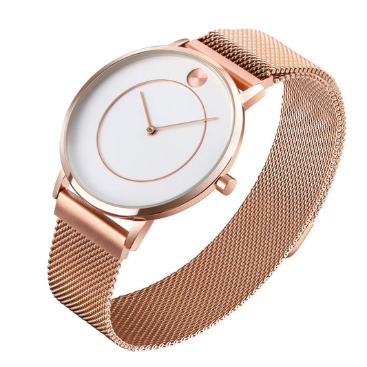 SKMEI 9197 Simple Non-scale Dial Metal Mesh Belt Quartz Watch for Ladies(Rose Gold White Surface) - Metal Strap Watches by SKMEI | Online Shopping South Africa | PMC Jewellery | Buy Now Pay Later Mobicred