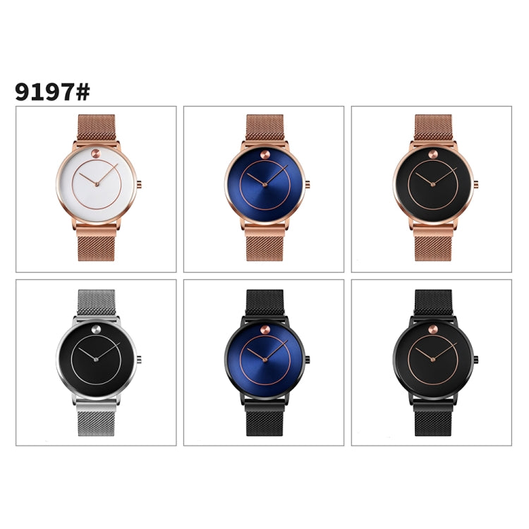 SKMEI 9197 Simple Non-scale Dial Metal Mesh Belt Quartz Watch for Ladies(Rose Gold Black Surface) - Metal Strap Watches by SKMEI | Online Shopping South Africa | PMC Jewellery | Buy Now Pay Later Mobicred