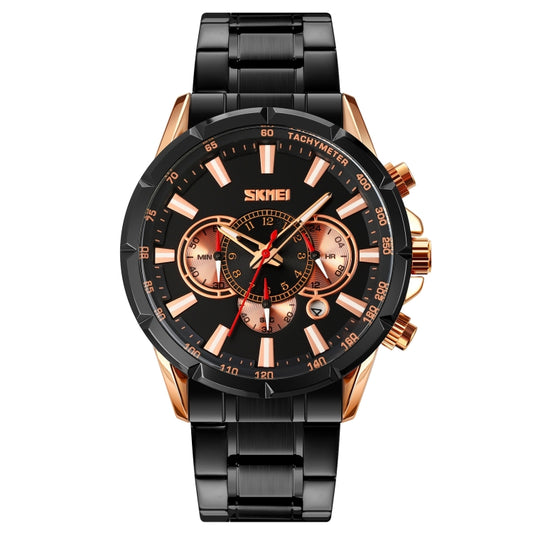 SKMEI 9241 Men Calendar Stopwatch Stainless Steel Strap Quartz Watch(Rose Gold Black) - Metal Strap Watches by SKMEI | Online Shopping South Africa | PMC Jewellery | Buy Now Pay Later Mobicred