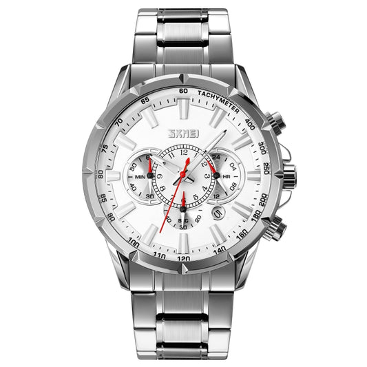 SKMEI 9241 Men Calendar Stopwatch Stainless Steel Strap Quartz Watch(Silver) - Metal Strap Watches by SKMEI | Online Shopping South Africa | PMC Jewellery | Buy Now Pay Later Mobicred