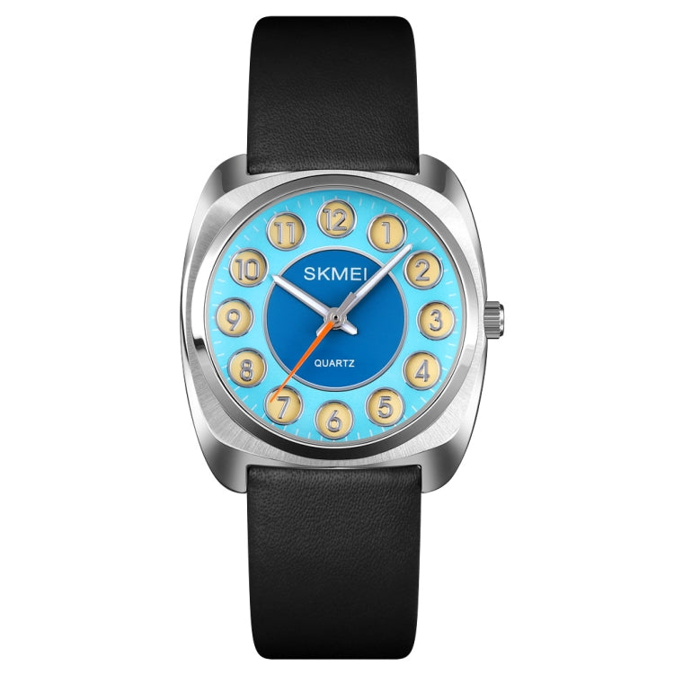 SKMEI Q029 Ladies Phone Number Pattern Dial Leather Strap Quartz Watch(Blue) - Leather Strap Watches by SKMEI | Online Shopping South Africa | PMC Jewellery | Buy Now Pay Later Mobicred