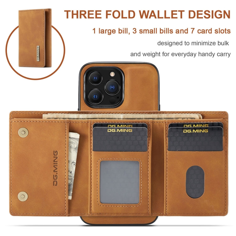 For iPhone 13 Pro Max DG.MING M1 Series 3-Fold Multi Card Wallet Shockproof Case with Holder Function (Brown) - iPhone 13 Pro Max Cases by DG.MING | Online Shopping South Africa | PMC Jewellery | Buy Now Pay Later Mobicred