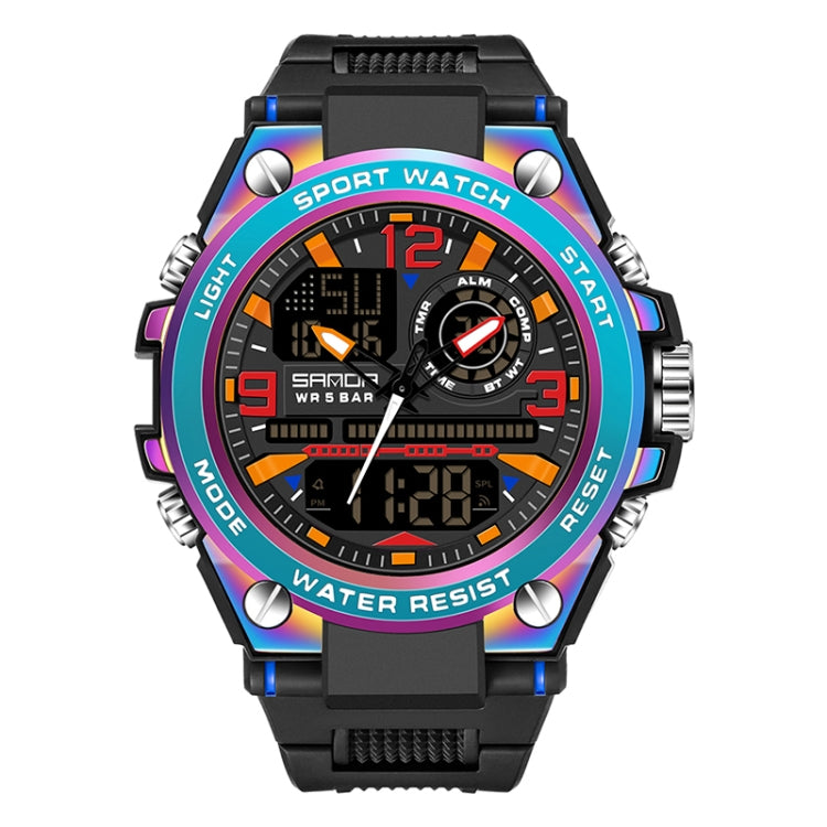 SANDA Dual Digital Display Luminous Stopwatch Chronograph Alarm Clock Men Quartz Sports Watch(6024 Symphony Blue) - Sport Watches by SANDA | Online Shopping South Africa | PMC Jewellery | Buy Now Pay Later Mobicred