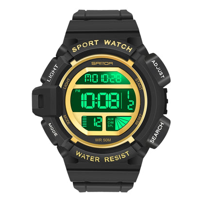 SANDA 2106 LED Digital Display Luminous Alarm Clock Men Outdoor Sports Electronic Watch(Black Gold) - LED Digital Watches by SANDA | Online Shopping South Africa | PMC Jewellery | Buy Now Pay Later Mobicred