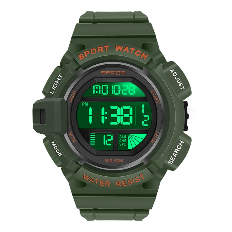 SANDA 2106 LED Digital Display Luminous Alarm Clock Men Outdoor Sports Electronic Watch(Army Green) - LED Digital Watches by SANDA | Online Shopping South Africa | PMC Jewellery | Buy Now Pay Later Mobicred